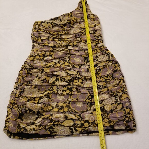 NWT Zara One Shoulder Dress Gold Pleated Floral Mini Ruched Bodycon Formal Dress - Picture 13 of 16